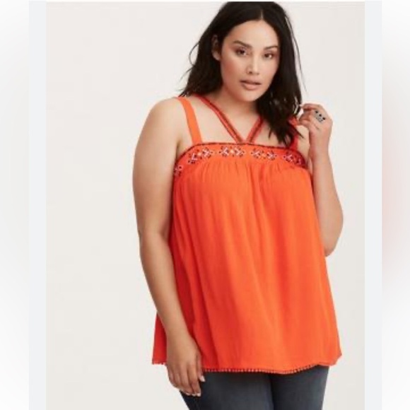 torrid Tops - Torrid Embroidered Gauze V-Strap Tank Top 2X